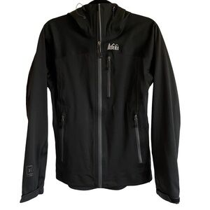 REI Black Hooded Softshell Raincoat